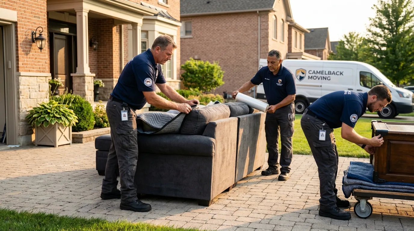 Large estate moving crew wrapping furniture in North Bergen, NJ