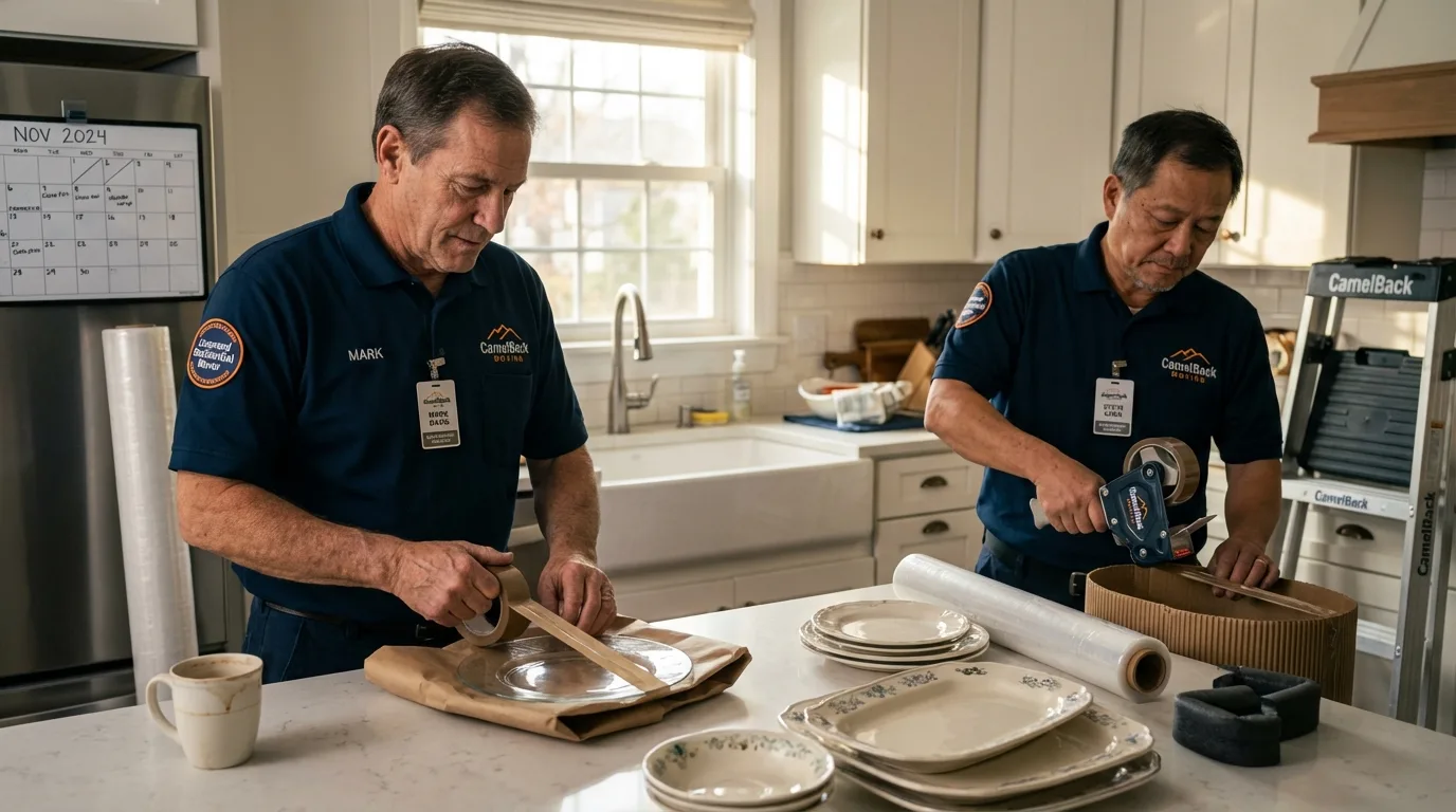 Professional crew packing kitchen dishware in North Bergen, NJ