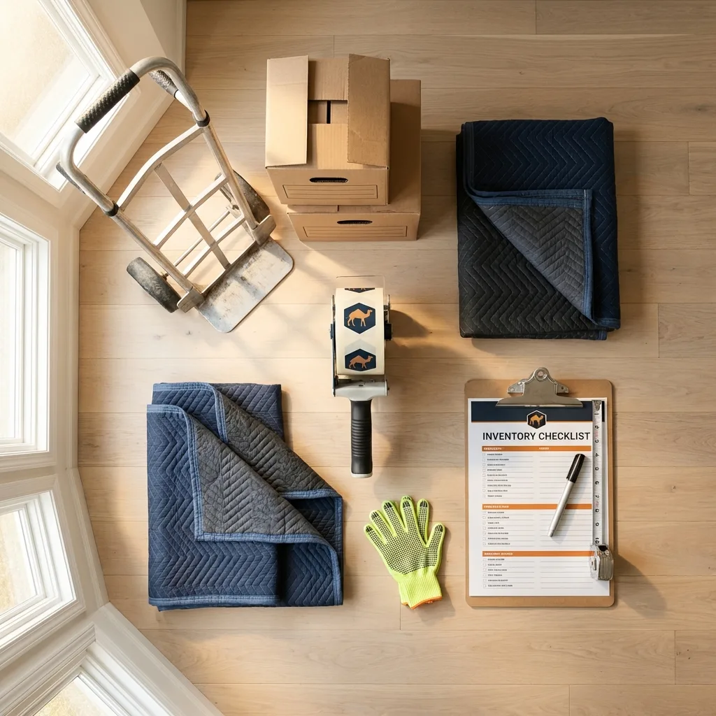 Professional moving supplies and packing materials layout for North Bergen residential relocations